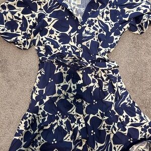 Navy Floral Button-Up Dress